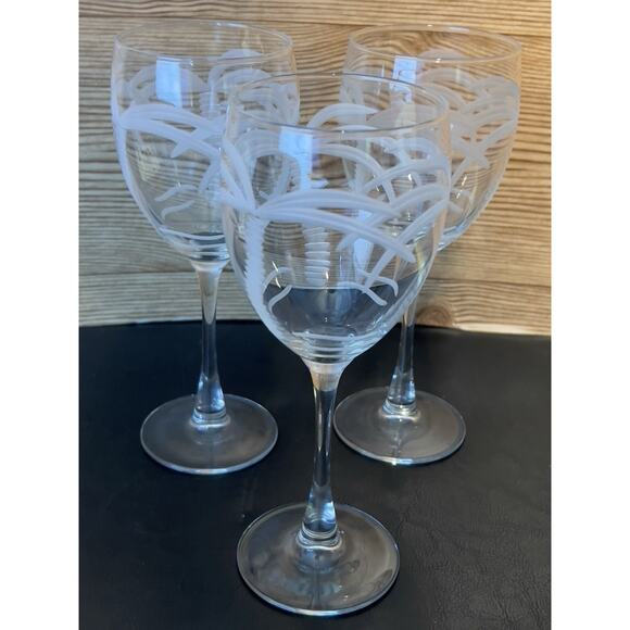 3 Rolf Retired Rolf Glass Palm Tree Etched Wine Glasses 8” - Picture 1 of 6